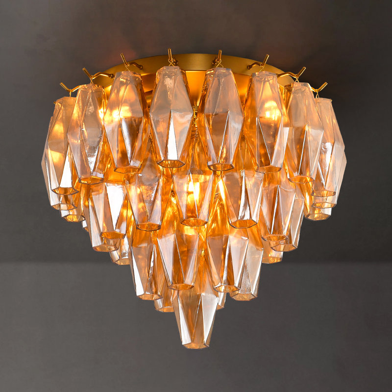 Fenella 4 - Light Tiered Glass Chandelier Flush Mount Ceiling Light, Gold