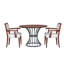 42-Inch Round 3-Piece Dining Set with 2 Upholstered Armchairs, Oak Veneer Tabletop and Classic Black Pedestal Base, Walnut-Finish Frames, Beige Fabric Seats, Rustic-Modern Style