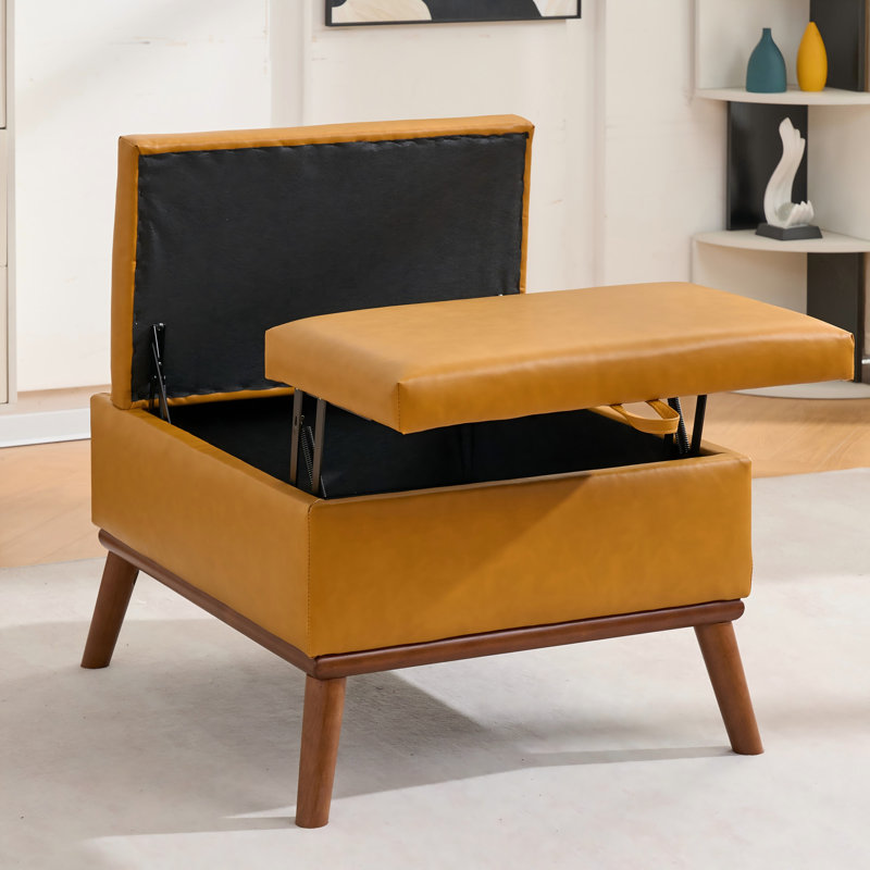 Grand repose-pieds avec rangement, Orange / Walnut