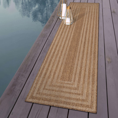 Geometric Natural/Jute Easy-Care Indoor/Outdoor Flat Woven Area Rug