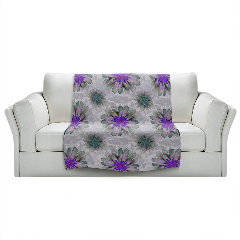  Jeté fleur, l 68 po x L 80 po, Mauve / Vert / Gris