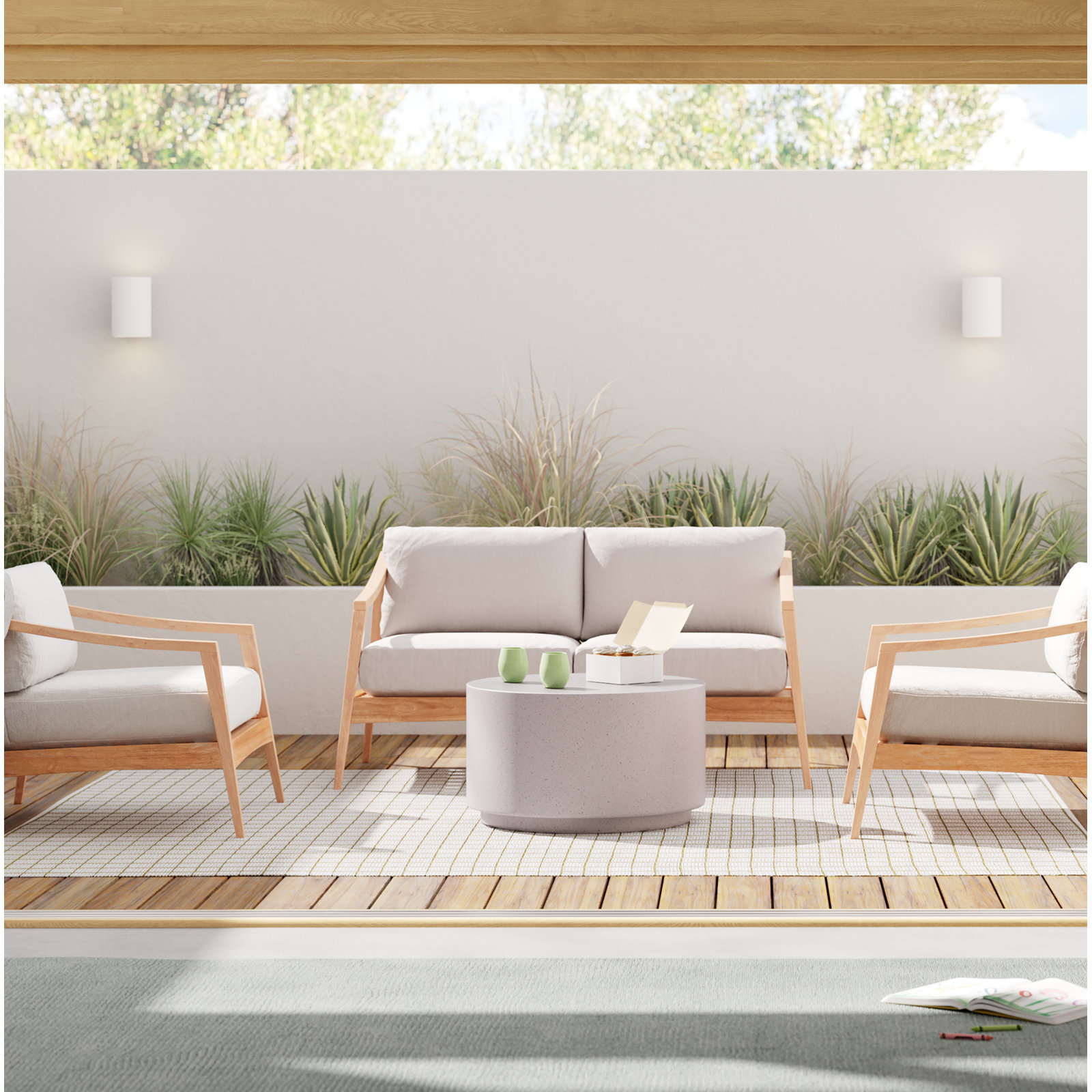 Elswick 59'' Wide Teak Loveseat with Sunbrella® Cushions, Natural