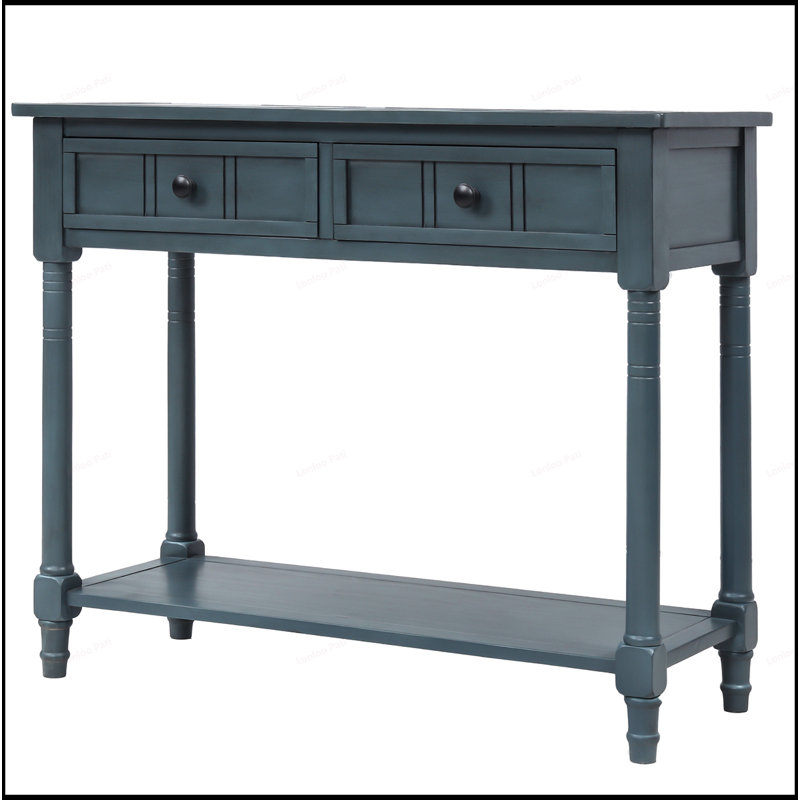 Traditional Console Table with Two Drawers and Bottom Shelf for Versatile Use and Timeless Appeal, Navy