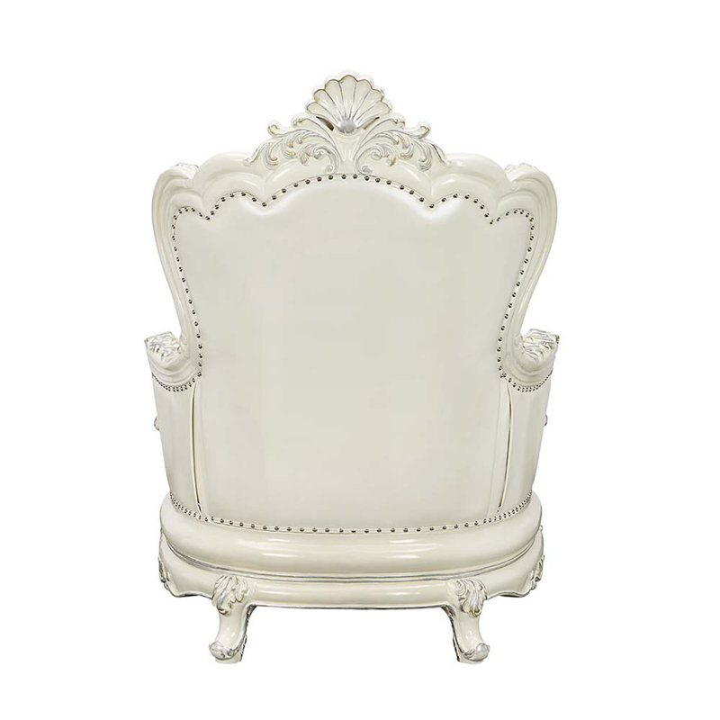 Adara Antique White Faux Leather Floral Accent Chair