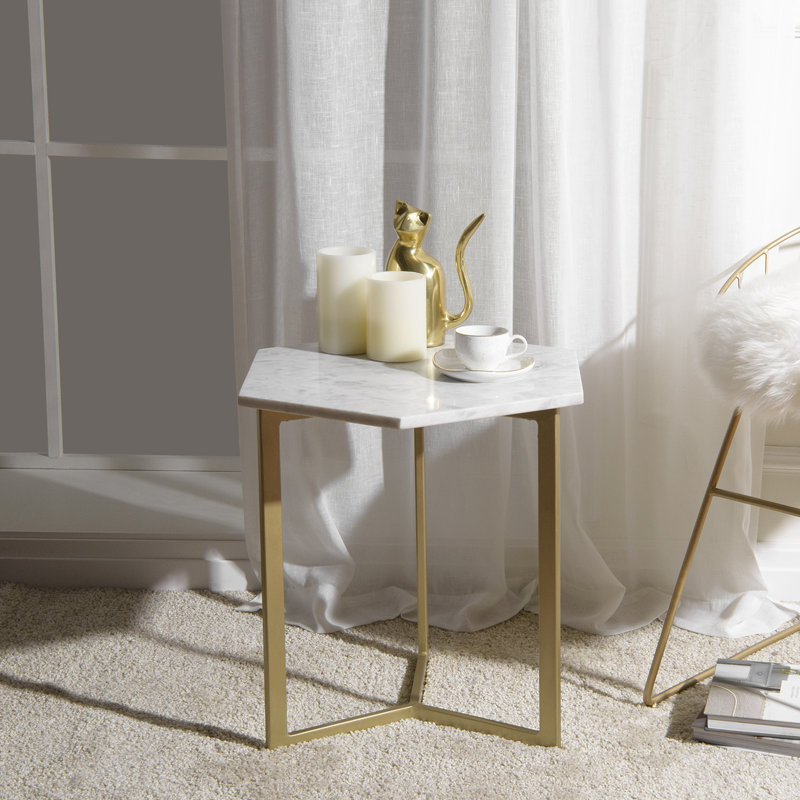 Table de bout avec plateau Finian, blanc, Laiton antique