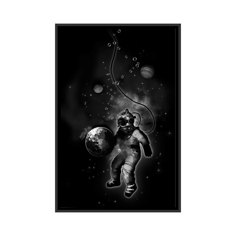 Plongeur sous-marin, H 26 po x l 18 po x P 1,5 po, Toile avec cadre noir