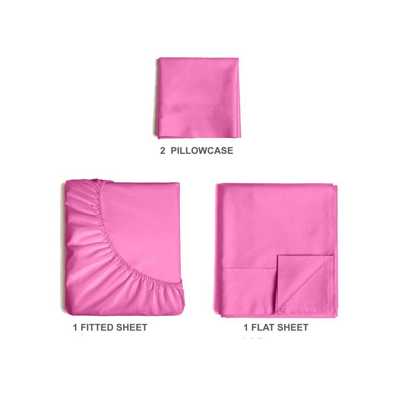  Ensemble de draps en rayonne de bambou 4 pièces Premium Luxury, Ensemble de draps pour lit simple avec deux taies , Rose vif