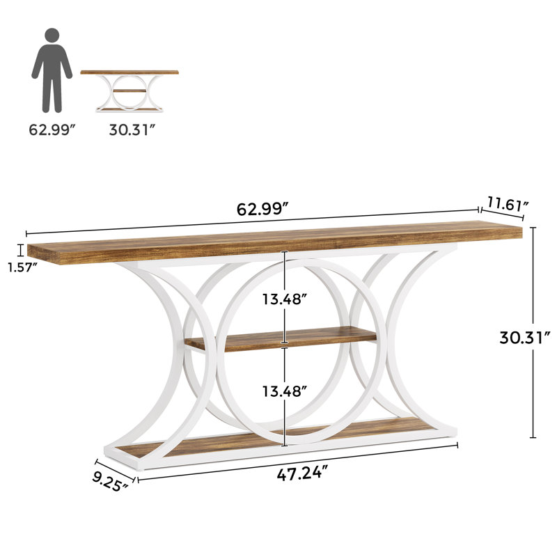 Juaria 62.99'' Rustic Industrial Sofa Console Table, White