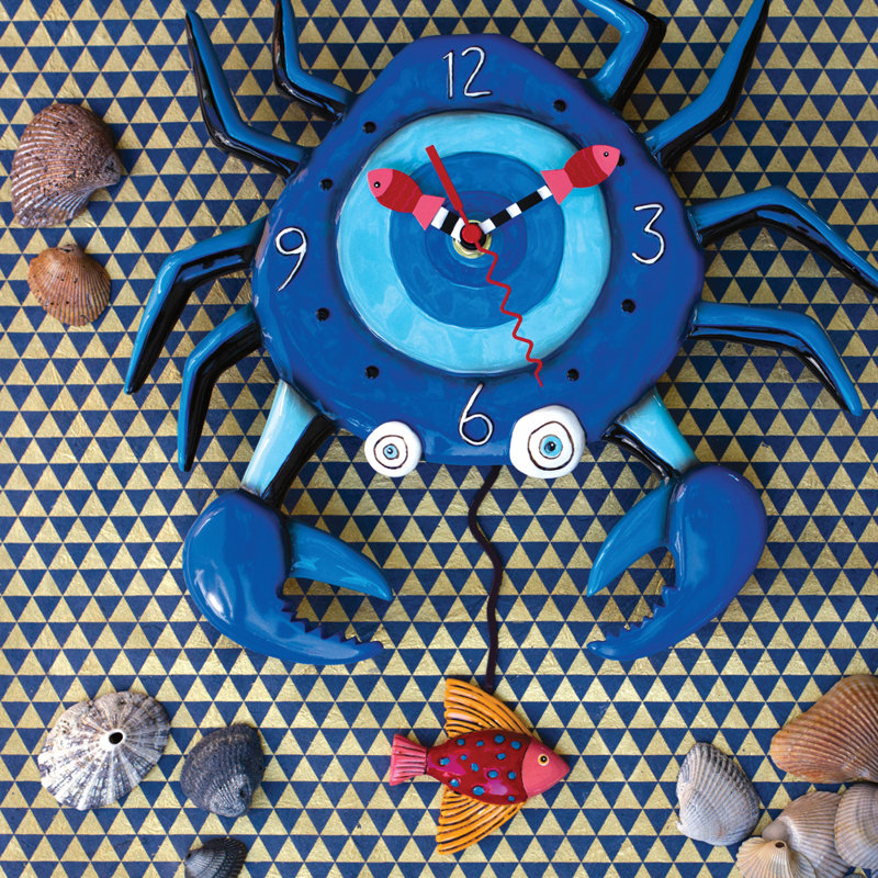Allen Designs Crabe avec grandes griffes et poisson horloge murale à pile 14,25