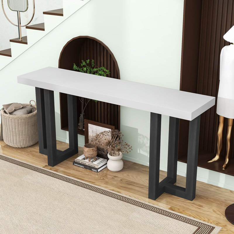 Console avec pieds en bois, Gris / Blanc