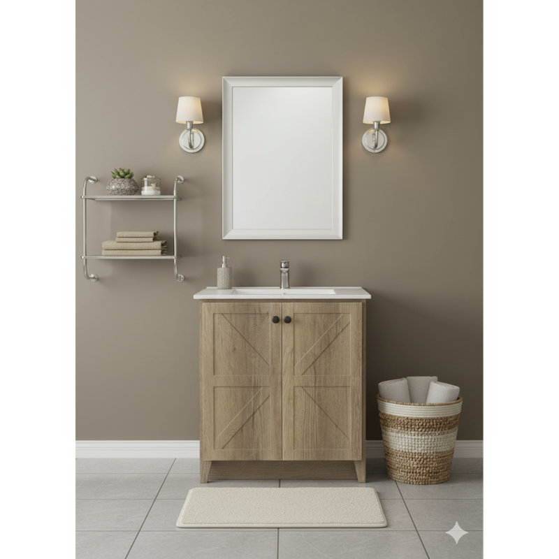 Meuble-lavabo gris antique peu encombrant avec lavabo en céramique, installation facile