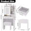 Coiffeuse moderne avec miroir et éclairage DEL – 2 tiroirs, étagères ouvertes, placards RVB, station de recharge avec prises électriques et ports USB, tabouret – Ensemble coiffeuse compact pour chambre à coucher, blanc