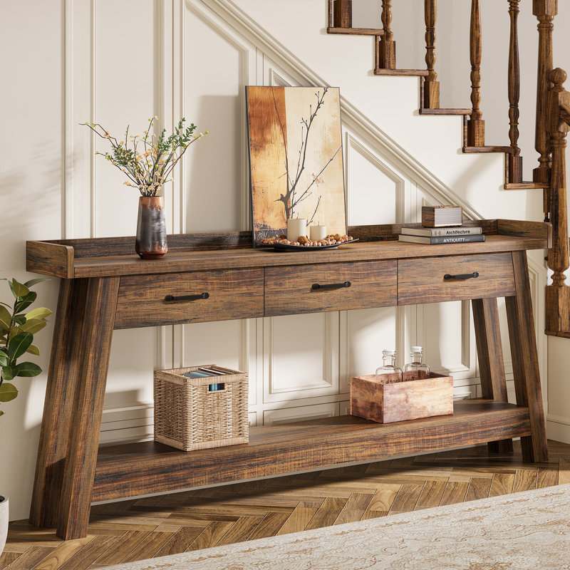 70.9-Inch Sofa Console Table with 3 Drawers, Dark Brown