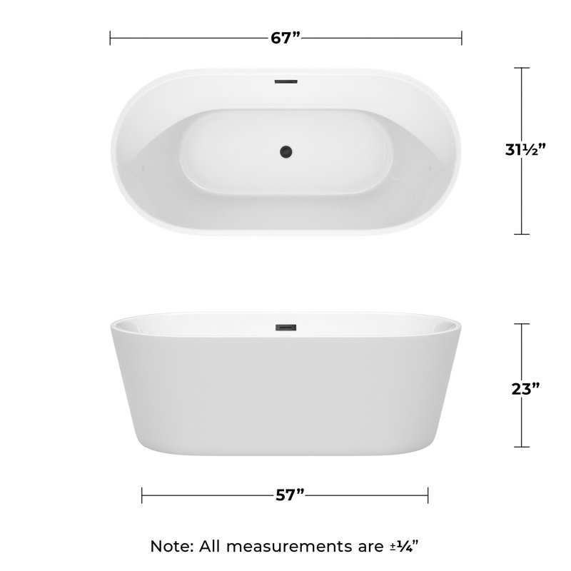 Carissa 67'' x 31.5'' Soaking Acrylic Bathtub, Matte Black