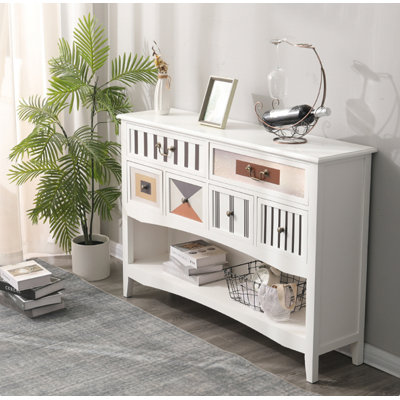 Console d'entrée chic avec rayures et blocs de couleur avec rangement