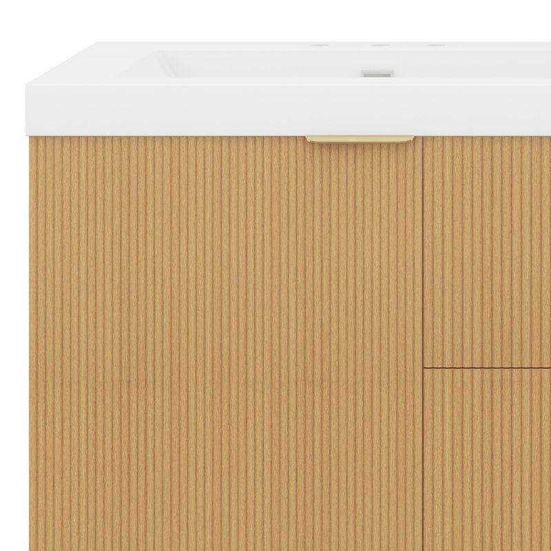 Meuble-lavabo mural double 59,3 po avec plateau en résine SMC, portes à fermeture en douceur, tiroirs divisés, armoire en panneau de fibres à densité moyenne peinte
