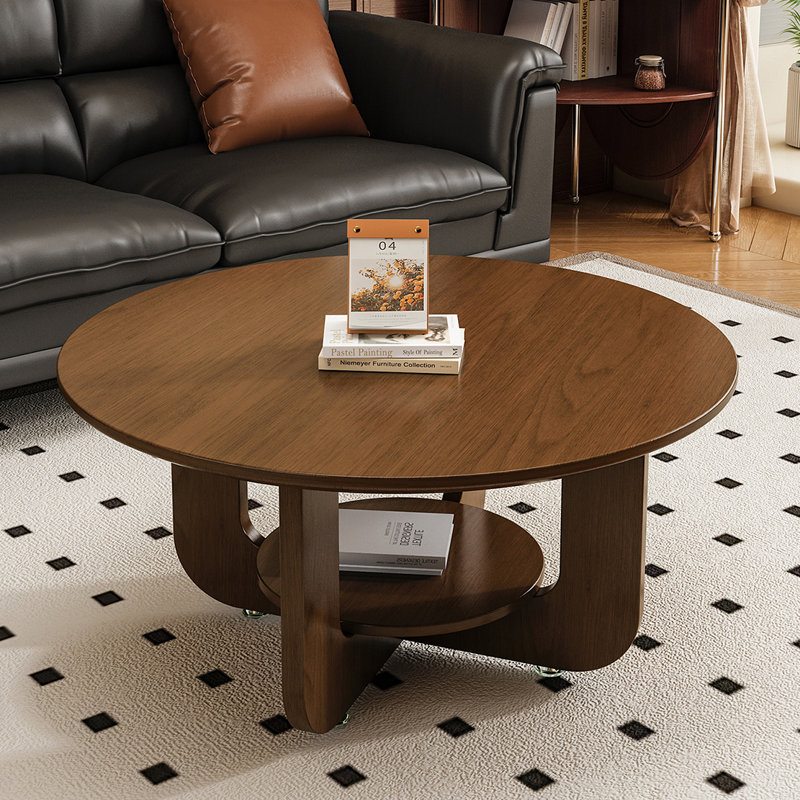 French Retro Two-tier Coffee Table, 16.5" H x 35.4" L x 35.4" W, Brown Wood