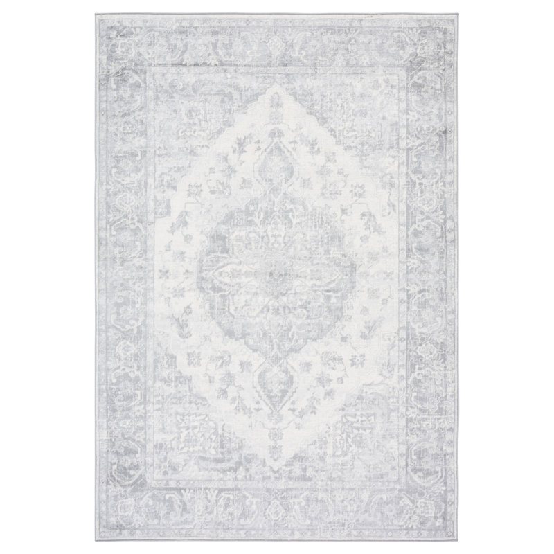 Eleazar Oriental Power Loom Grey/Light Grey Area Rug, Rectangle 4' x 6''