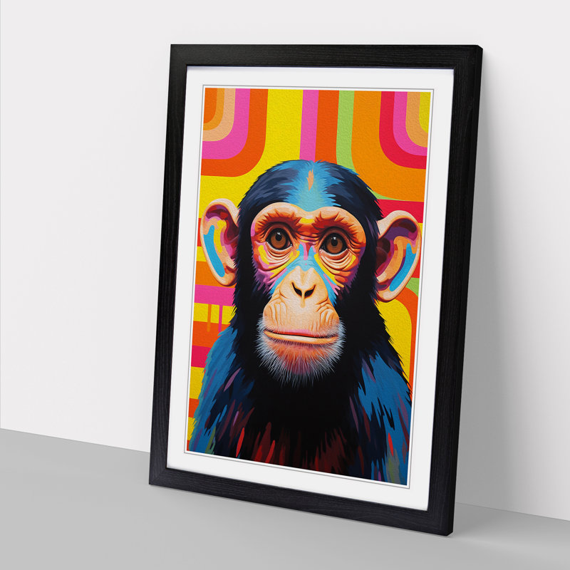 XYZ-FRM-V1223-4529 Monkey Colour Field - Single Picture Frame Print on Wood, 64cm H x 46cm W x 2cm D, Black 