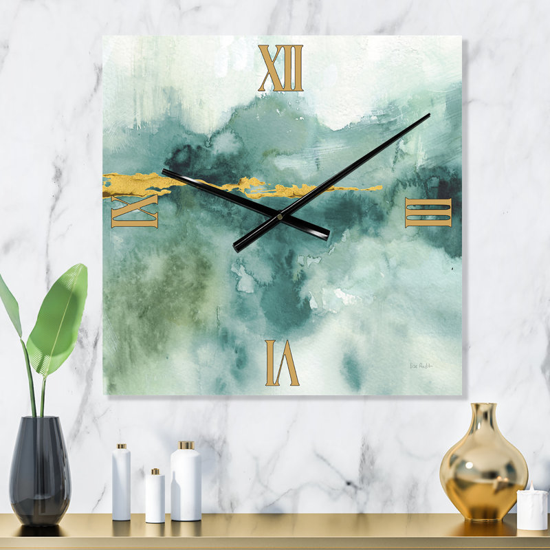 Horloge murale bleue avec impression aquarelle bleue et or, Grand