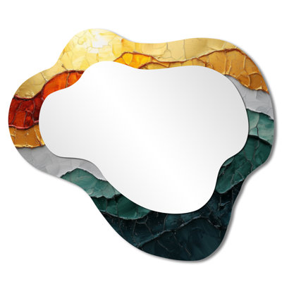 Emerald Drift Of Transitional Passage Of Time I - Abstract Asymmetrical Decorative Mirror, Modern irregular Wall Mirror, Printed on Metal