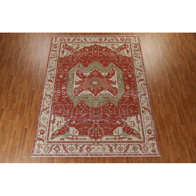 Tapis turc en laine noué à la main de conception unique 9 pi 10 po x 12 pi 9 po Heriz Serapi