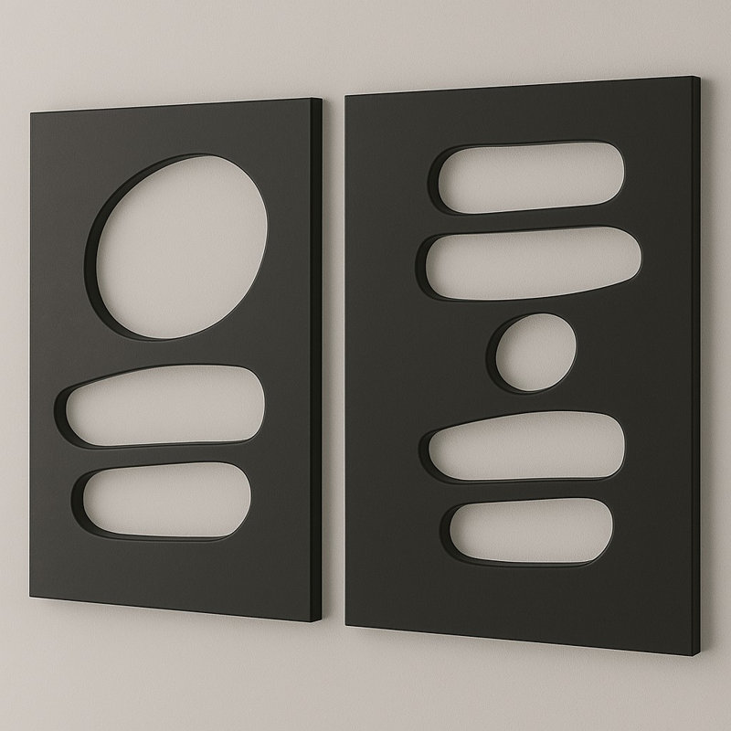 Elegant Decorative MDF Paintings (2 Pieces), Black, 19.7 x 27.6 inches | 100% MDF, Thickness: 0.7 inches | Perfect for Modern Home Décor, Stylish Wall Art for Living Room & Office Spaces