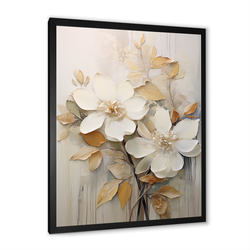 «Beige Seasonal Flowers Simplicity II», reproduction sur toile, H 40 po x l 30 po x P 1,5 po, Cadre simple noir