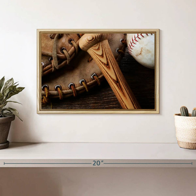 Old Old Baseball Stuff, Cadre flottant en bois naturel, 13 po x 9 po