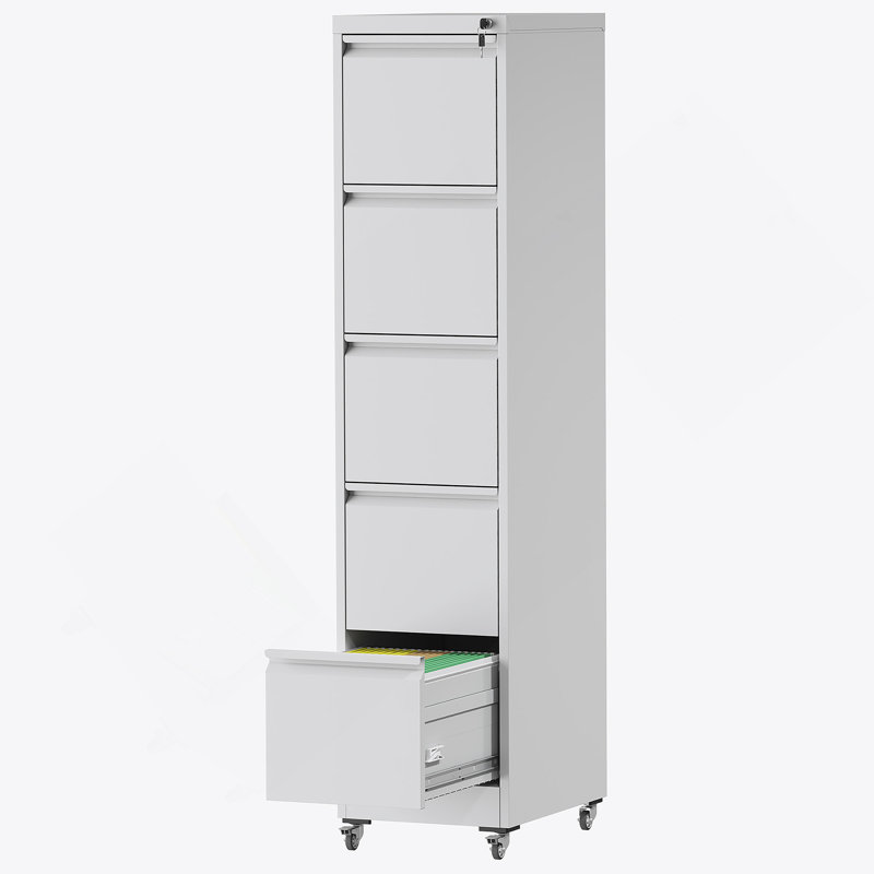 Classeur vertical polyvalent à 5 tiroirs en métal avec serrure et roulettes, idéal pour le rangement et l'organisation de documents à la maison et au bureau