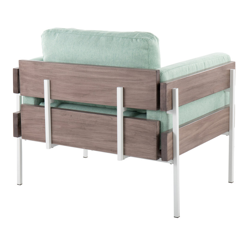 Upholstered Armchair, Light Green Polyester, White/Grey