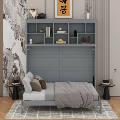 Grand lit escamotable mural avec tablettes supérieures et port USB