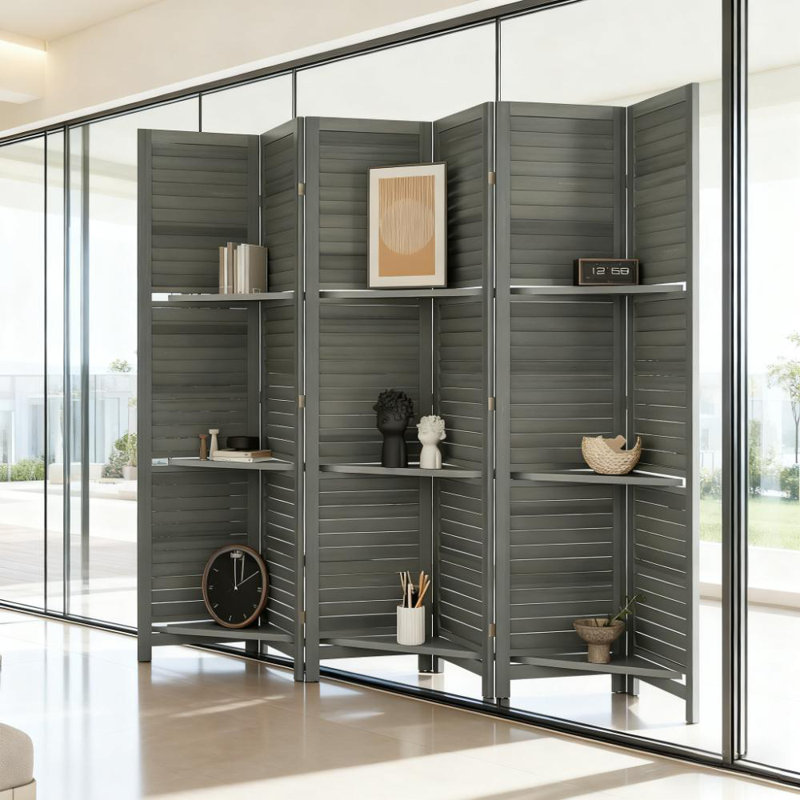 Paravent 8 panneaux pliant et autoportant, H 66,91 po x l 126,01 po x P 0,61 po, Gris anthracite