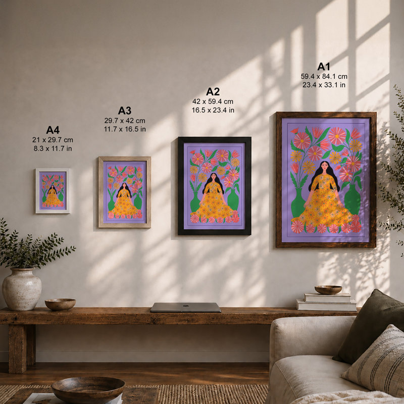 Woman Among Flowers Boho - Framed Print, Unframed, A3 - 42.0 x 29.7 cm