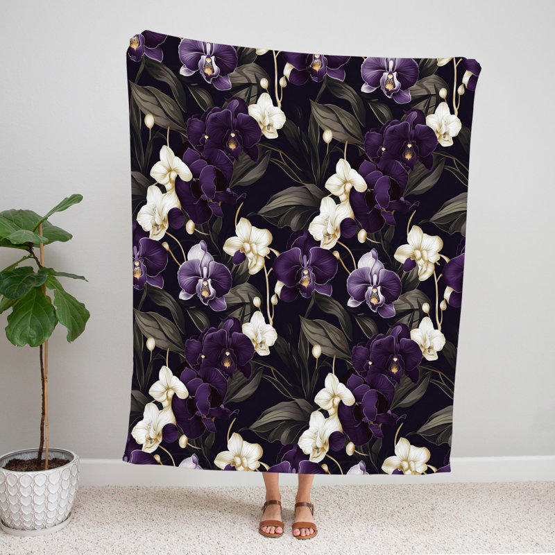 Jeté , L 68 po x L 80 po, Floral / abstrait, Mauve / Gris