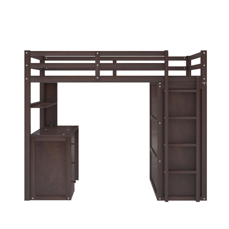 Gaedtke Kids Twin Loft Bed with Drawers, Espresso