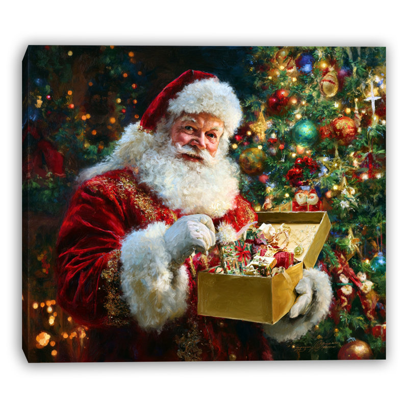 Art mural sur toile tendue avec Père Noël, H 40 po x l 40 po