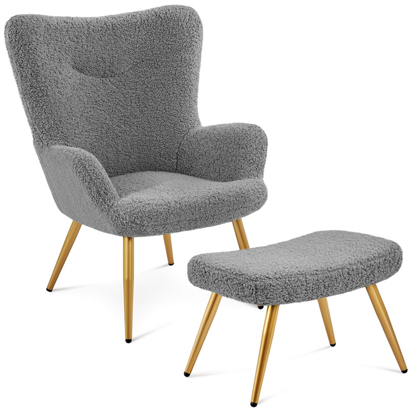 Upholstered Armchair with Footstool, Grey