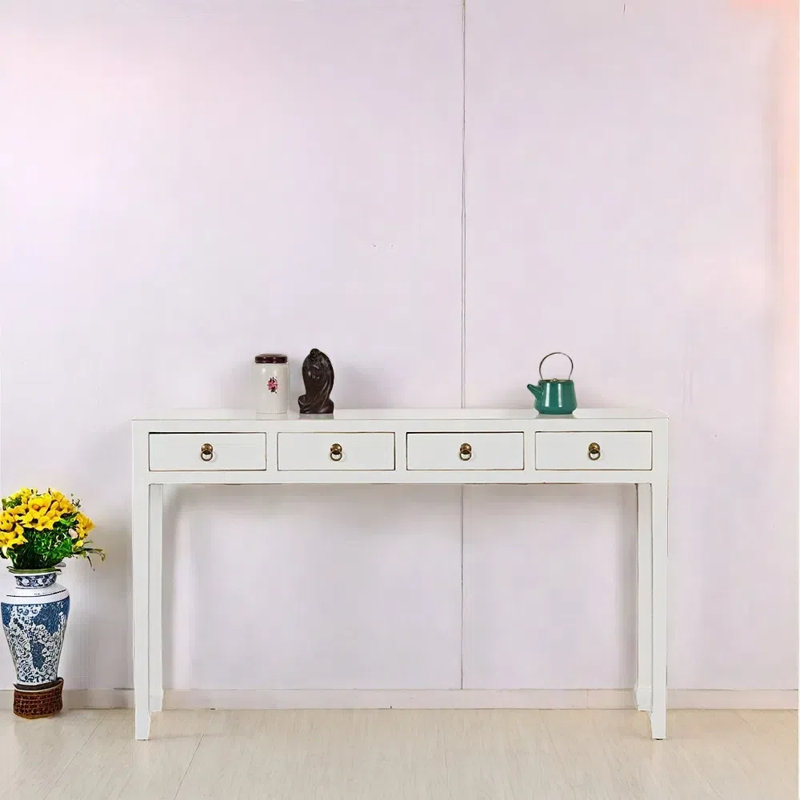 Solid Old Elm Wood Console Table, White