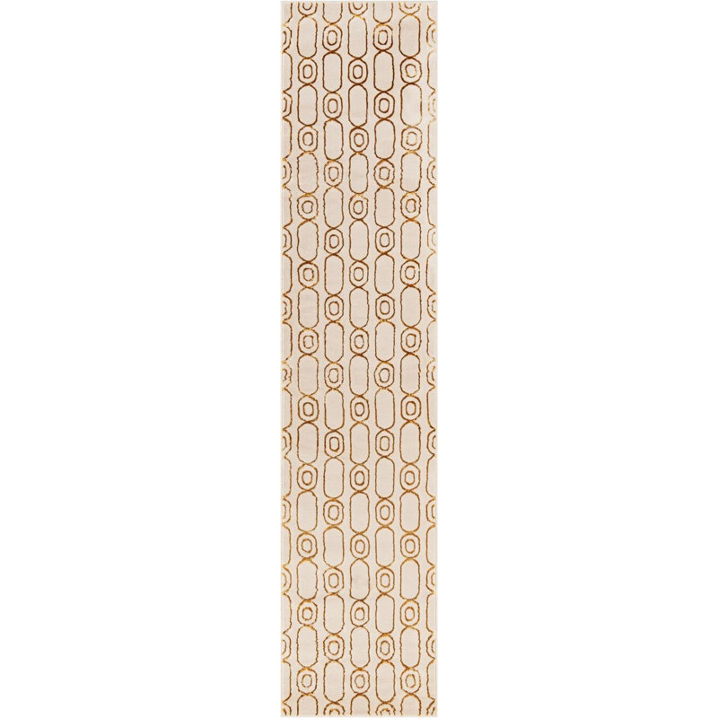 Tapis de couloir contemporain blanc et doré Vincente, Tapis de couloir 2 pi 7 po x 12 pi