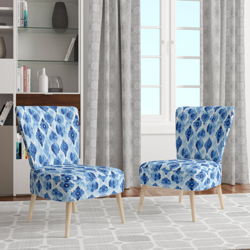 Chaise d'appoint Coastal - Chaise d'appoint bleue Ikat, Chaise d'appoint sans accoudoirs