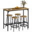 Ensemble de table de bar 5 pièces, hauteur de comptoir, plateau en bois brun rustique, structure en métal noir, 4 tabourets de bar. Ensemble de repas/pub gain d'espace idéal pour une petite cuisine, un appartement ou un coin repas.