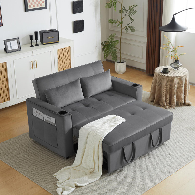 Andraia 2 Seater Velvet Sofa Bed, Grey