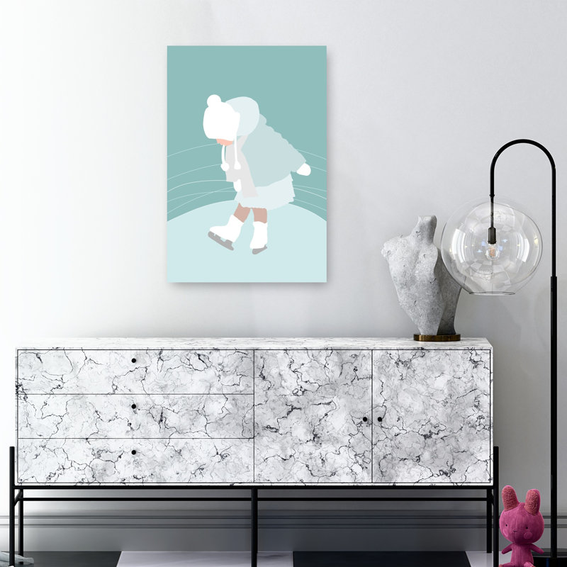 Little Girl Ice Skates Minimalist Playful Contemporary Winter Wall Art Print 1 Piece Wrapped Canvas Wall Art