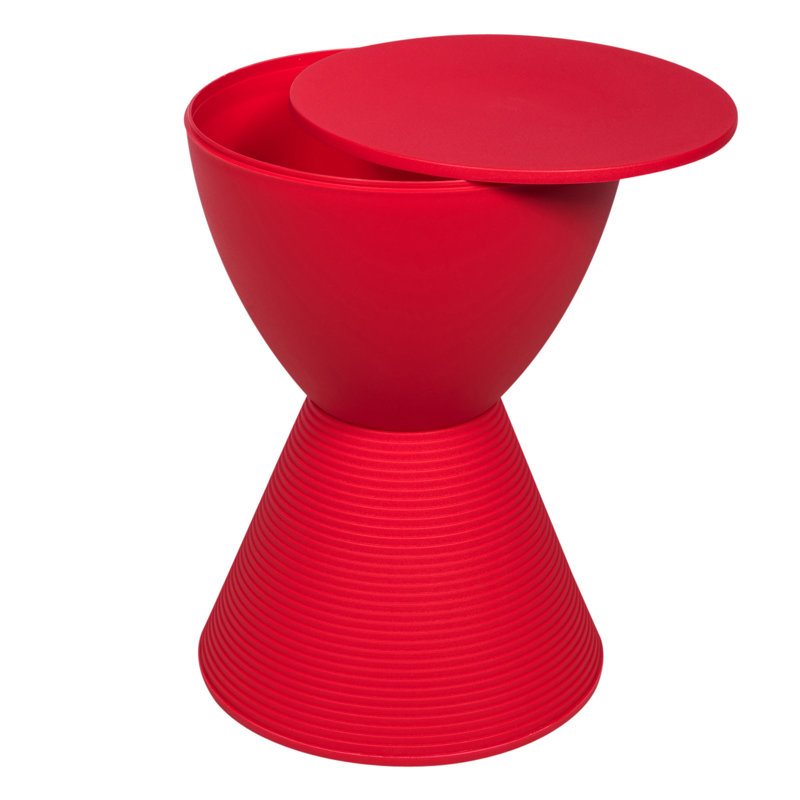 Red Hourglass Acrylic Side Table with Hidden Storage