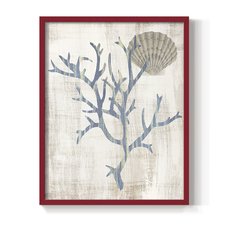 Reproduction encadrée de varech III - bois massif, H 30 po x l 24 po, Red