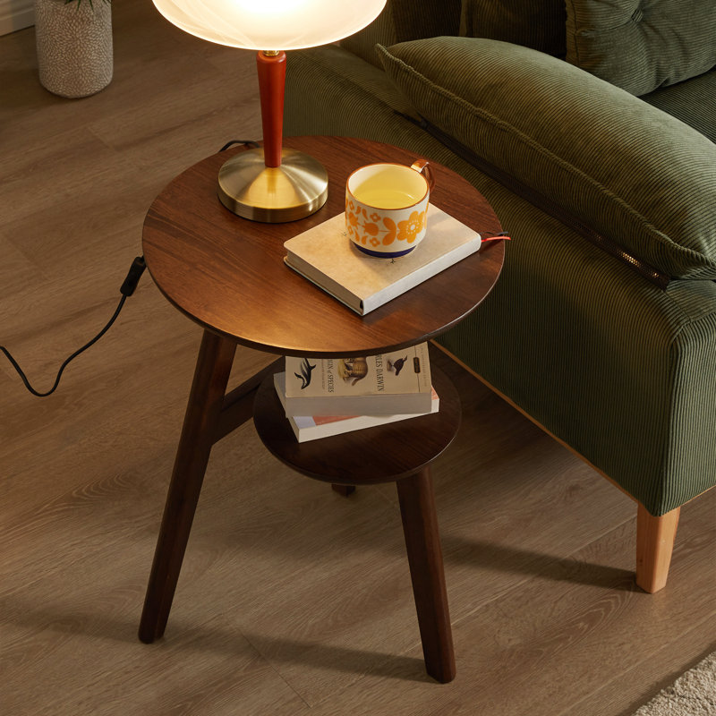 Tier Storage End Tables, Solid Wood Walnut Modern Compact Home Table