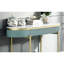Console moderne en bleu sarcelle avec plan de travail en faux marbre blanc et tiroir