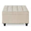 Grand repose-pieds carré avec rangement et pieds en bois, table basse capitonnée avec garniture cloutée pour espace de vie, beige-873932291