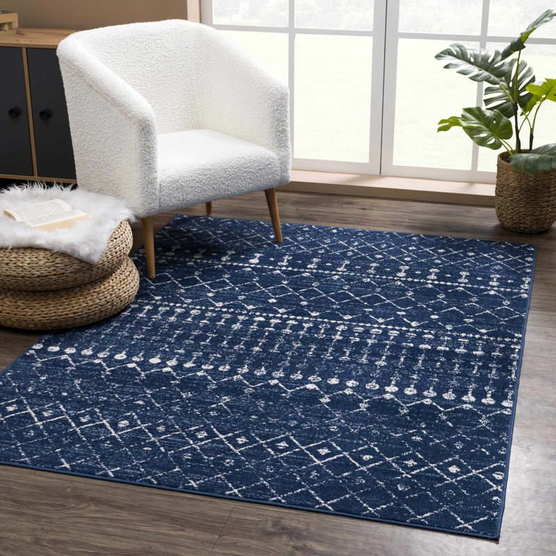 Tapis bleu marine / blanc Dounia, Rectangle 12 pi x 15 pi